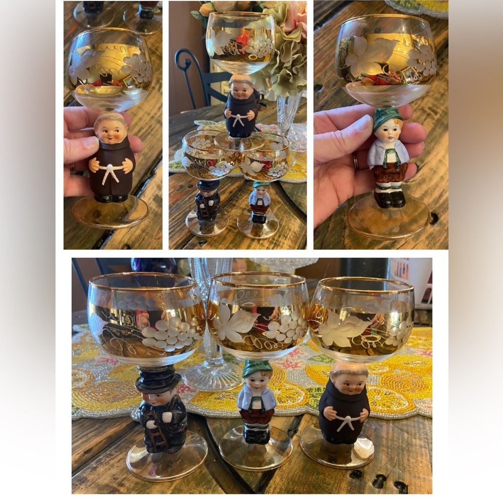 Vintage Goebel Hummel Gold Mini Porcelain Set Of 3 Etched Goblets